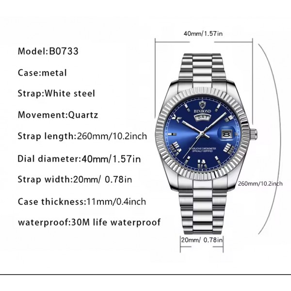 2025 New Men Business Watches Fashion Arabic Dial Steel Band Male's