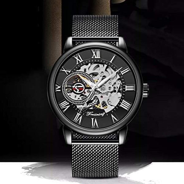 Men's Skeleton Watch Classic Roman Numeral Steampunk Mechanical Watch